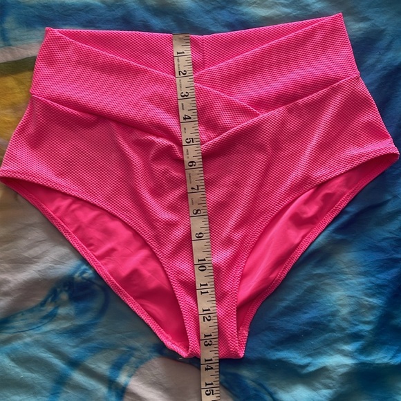 Striped Black and White Bikini Top with Pink Aerie High-Waist Bottom Set - Picture 13 of 14